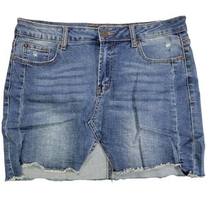 Enjean Denim Skirt Distressed with Frayed Ends and Slit‎ on Front Size L